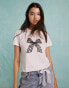 Miss Selfridge short sleeve baby tee with lace bow graphic in white Белый, S - EU 36-38 - фото #1