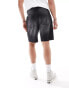 Bershka frayed hem denim short in black