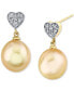 ფოტო #1 პროდუქტის Cultured Golden South Sea Pearl (9mm) & Diamond Heart (1/10 ct. t.w.) Drop Earrings in 14k Gold