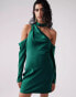 Фото #1 товара ASOS DESIGN satin asymmetric mini dress with cold shoulder detail in green