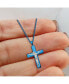ფოტო #2 პროდუქტის Polished Blue IP-plated Crucifix Pendant Curb Chain Necklace