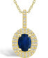 Фото #1 товара Macy's sapphire (1-1/2 Ct. t.w.) and Diamond (1/2 Ct. t.w.) Halo Pendant Necklace