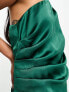 Фото #5 товара Pretty Lavish asymmetric ruched satin midaxi dress in emerald