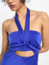 ASOS DESIGN satin halterneck twist maxi dress with cut out front in blue