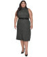 ფოტო #1 პროდუქტის Plus Size Ribbed Mock Neck Belted Midi Dress