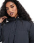 Threadbare maxi puffer coat with hood in charcoal grey