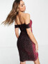 Lavish Alice glitter velvet off shoulder midi dress in burgundy