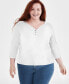 Women's Cotton 3/4-Sleeve Henley Tee, Created for Macy's Белый, XL - фото #3