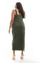 Фото #5 товара ASOS DESIGN Curve square neck pleat bust midi pencil dress in deep green