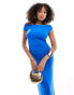 Фото #4 товара Pull&Bear asymmetric one shoulder second skin maxi dress in cobalt blue