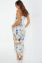 Women's Printed Ruched Cowl Neck Midi Dress