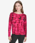 Women's Printed Boat-Neck Long-Sleeve Top Cerise Mul, S - фото #1