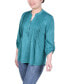 ფოტო #3 პროდუქტის Petite 3/4 Sleeve Roll Tab Y Neck Top