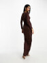 Фото #3 товара ASOS DESIGN long sleeve maxi dress with ruched skirt in chocolate