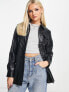Pimkie leather look belted shirt jacket in black