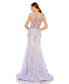 ფოტო #4 პროდუქტის Women's Embellished Cap Sleeve Illusion Neck Trumpet Gown