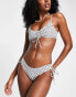 Topshop polka dot ruche side high leg bikini bottom in white