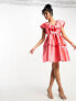 Фото #1 товара Vila exaggerated frill mini dress in coral