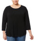 Plus Size Ribbed Round-Hem 3/4-Sleeve Sweater