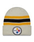 Фото #1 товара Men's Cream Pittsburgh Steelers Team Stripe Cuffed Knit Hat