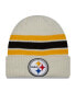 ფოტო #1 პროდუქტის Men's Cream Pittsburgh Steelers Team Stripe Cuffed Knit Hat