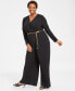 Plus Size Chain Belt Long Sleeve Wide Leg Jumpsuit, Created for Macy's