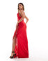 Фото #6 товара ASOS DESIGN strappy cowl neck lace up detail maxi dress in red