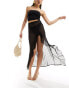 Фото #1 товара Kaiia sheer ruffle detail maxi beach skirt in black