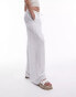 Фото #2 товара Topshop linen tie waist wide leg trousers in white