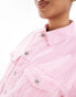 ASOS DESIGN denim puff sleeve jacket in pink stripe