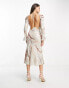 Фото #6 товара ASOS DESIGN embellished all over sequin midi dress with flared sleeve in neutral wave print