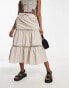 Reclaimed Vintage elasticated waist prairie midi skirt in stone