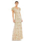 ფოტო #1 პროდუქტის Women's Plus Size Embellished V Neck Cape Sleeve Trumpet Gown