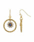 ფოტო #1 პროდუქტის Women's Gold-tone Blue Crystal Flower Drop Hoop Earrings