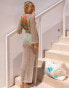 South Beach x Misha Grimes sequin knit long sleeve maxi beach dress in silver