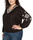 Black Label Plus Size Embroidered Blouson Sleeve V-Neck Blouse Черный, 2X - фото #3