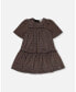 ფოტო #1 პროდუქტის Little Girls Short Sleeve Metallic Dress With Frills Golden Brown - Toddler|Child