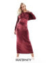 Фото #1 товара Flounce London Maternity satin maxi dress with kimono sleeve in port