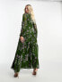 ASOS DESIGN Maternity button through pintuck maxi dress in green floral print