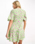 Фото #2 товара Influence v neck mini dress in green and lilac floral print