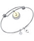 Pave and Initial Disc Bangle Bracelet in Stainless Steel and Silver Plated