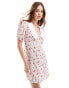 Miss Selfridge short sleeve collar mini dress in pink print Bunt-Rosa gemustert, 44 - фото #1