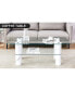 Double layered glass coffee table with white decorative columns and CT-X02 functionality