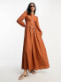 Фото #1 товара ASOS DESIGN cotton utility drop waist maxi dress with zip detail in tobacco
