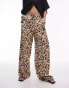 Фото #1 товара Topshop leopard printed satin straight leg tie waist trouser in light leopard