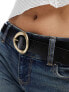 Фото #3 товара ASOS DESIGN leather oval buckle waist and hip belt in gold