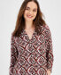 Фото #3 товара Women's V-Neck Printed 3/4-Sleeve Top, Created for Macy's