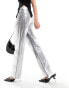 Mango metallic straight leg jeans in silver