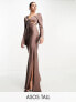 ASOS DESIGN Tall satin flare sleeve cut out maxi dress in mocha