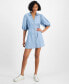 ფოტო #1 პროდუქტის Juniors' Balloon-Sleeve Button-Front Denim Shirtdress